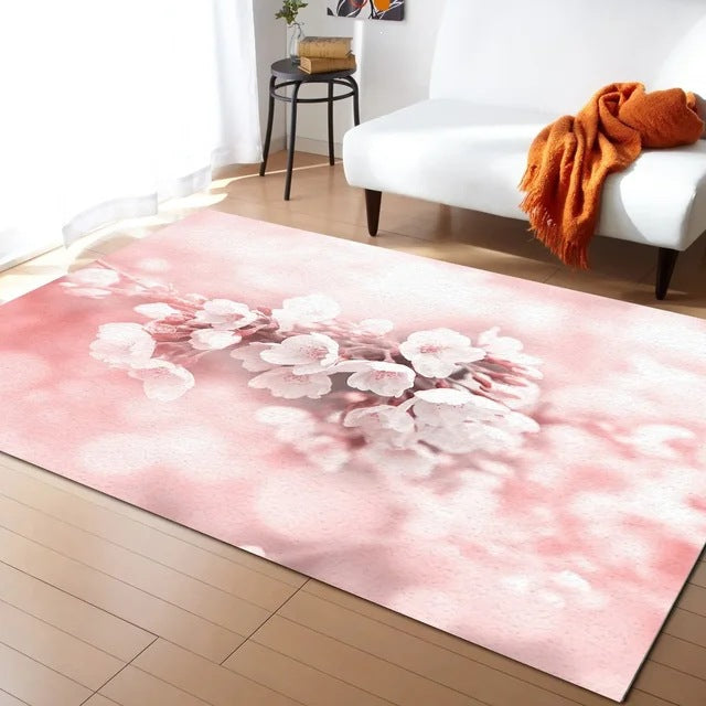 Pastel Cherry Blossom and Crescent Moon Non-Slip Flannel Floor Mat - Home Rug