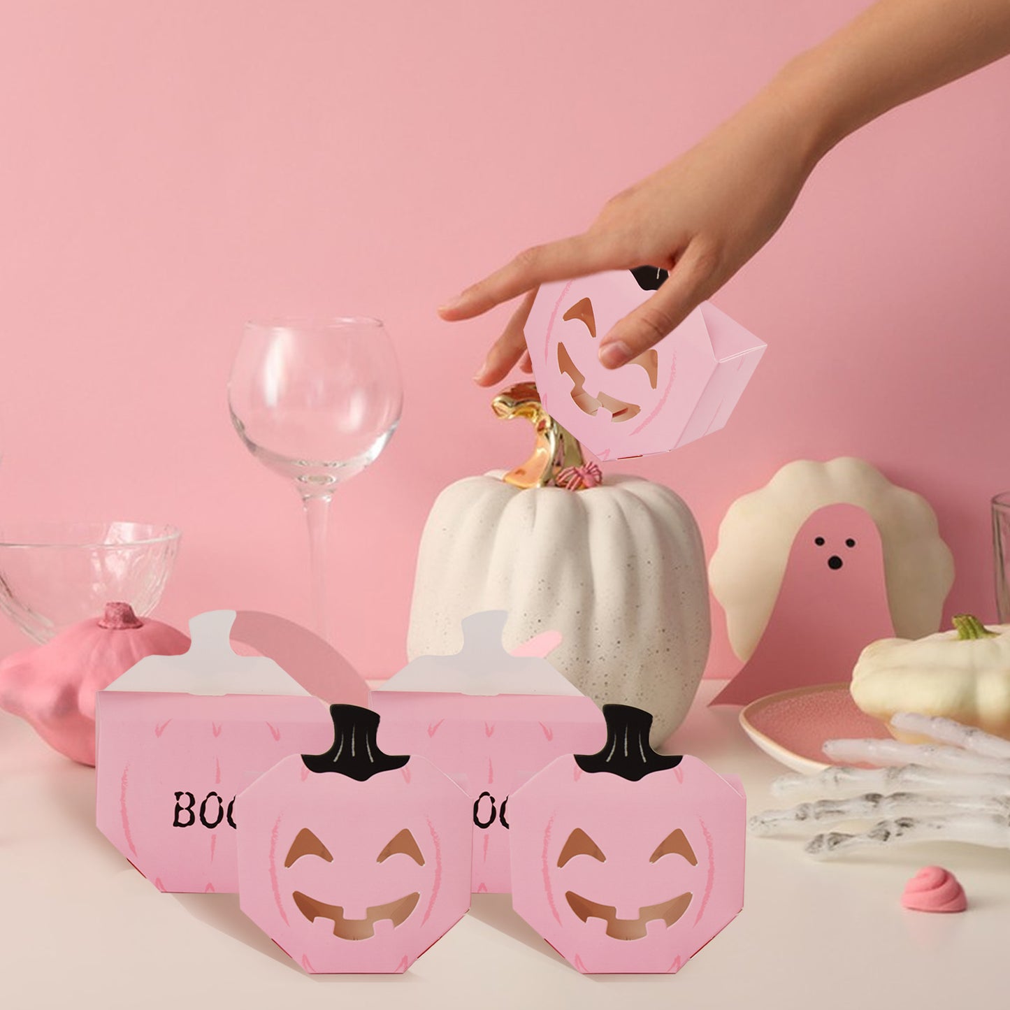 10 Pcs Halloween Pumpkin Gift Boxes - Pink Paper