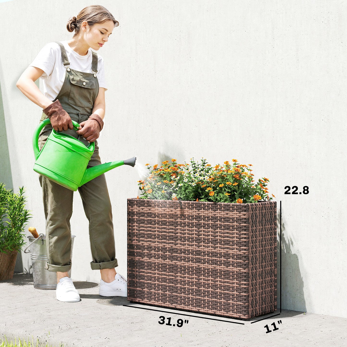 Tall Rectangular Plant Pot with Removable Liner - Indoor Outdoor Garden Planter