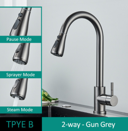304 Stainless Steel Kitchen Pull-Out Faucet with Multiple Finish Options