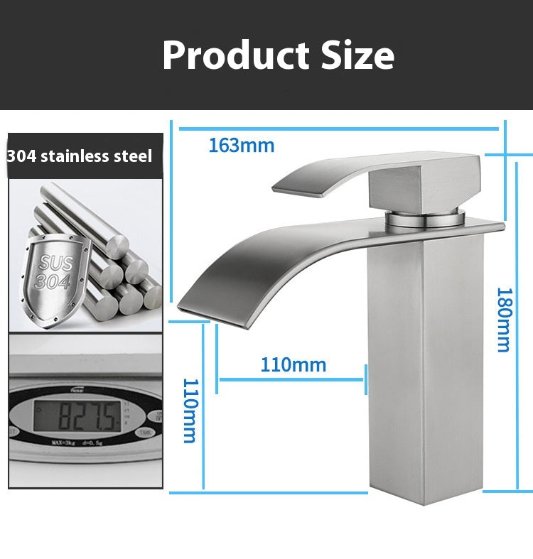 Waterfall Bathroom Sink Faucet Black Hot Cold Stainless Steel