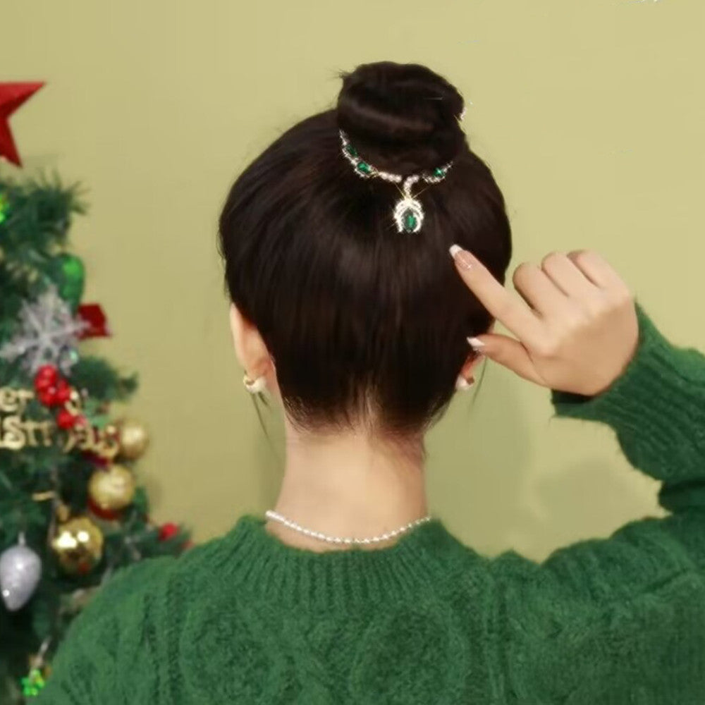 Green Crystal Hairpin Clip - Gold