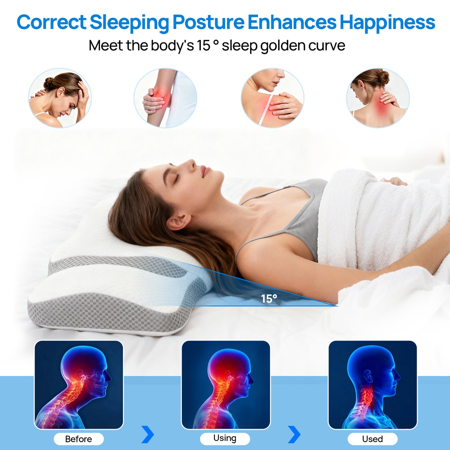 Cooling Ergonomic Memory Foam Neck Pillow - Multiple Variants
