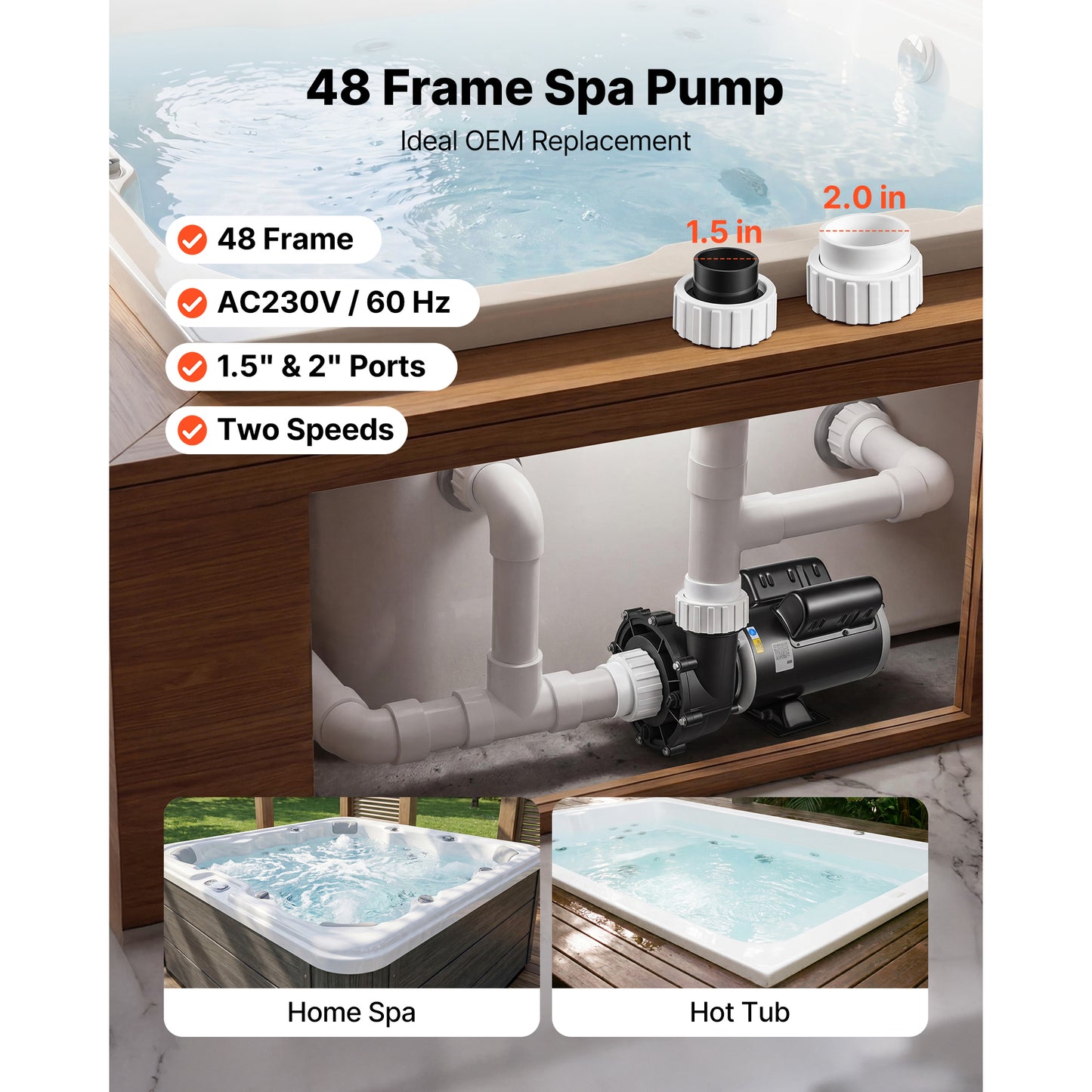 3HP Pool Spa Pump 2-Speed Water Circulation Pump 230V 48 Frame