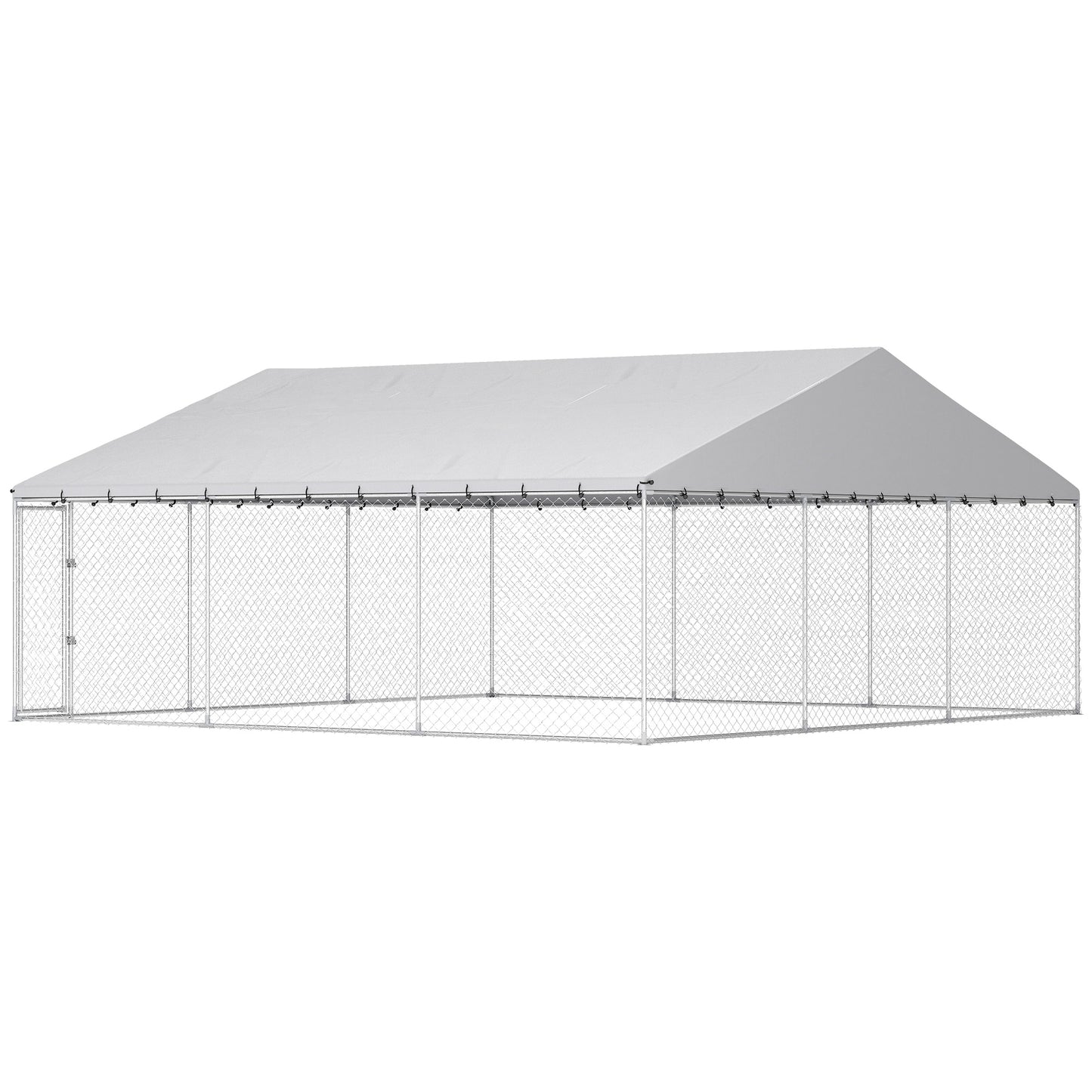 Heavy Duty Outdoor Dog Kennel with Waterproof Roof & Secure Latch - Large Chain Link Run