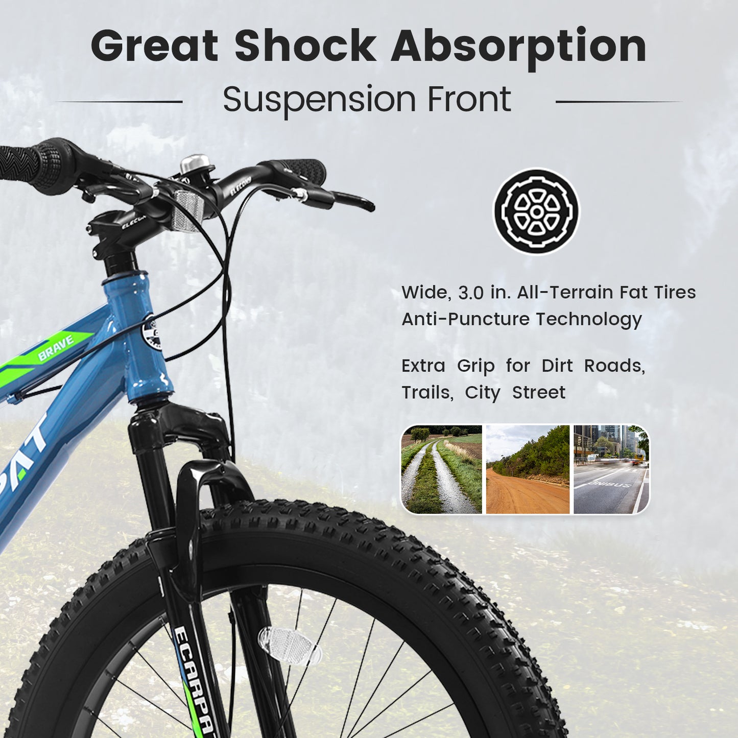 24-Inch Fat Tire Mountain Bike - Full Shimano 7-Speed, Blue & Green