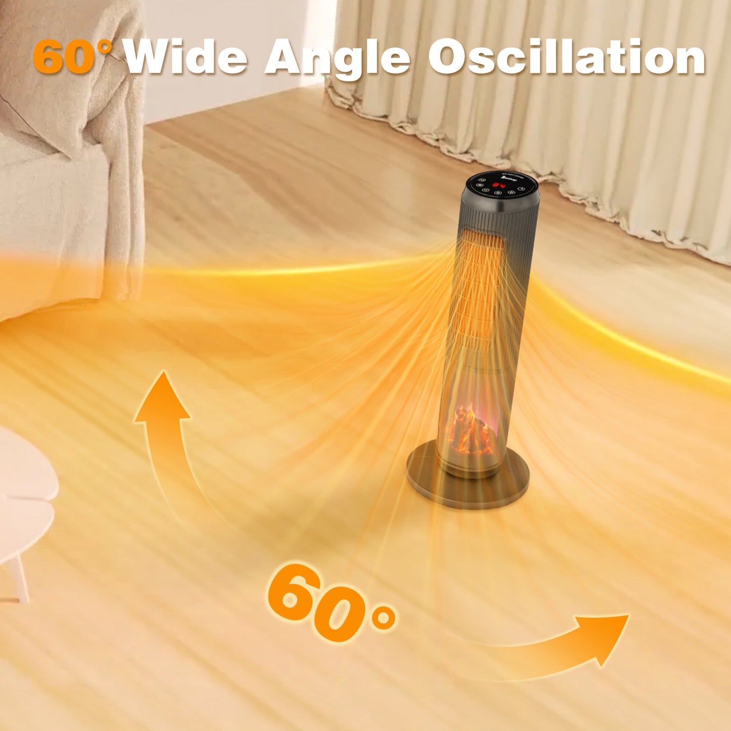 25-Inch Portable Tower Space Heater with Remote & 12H Timer - Black
