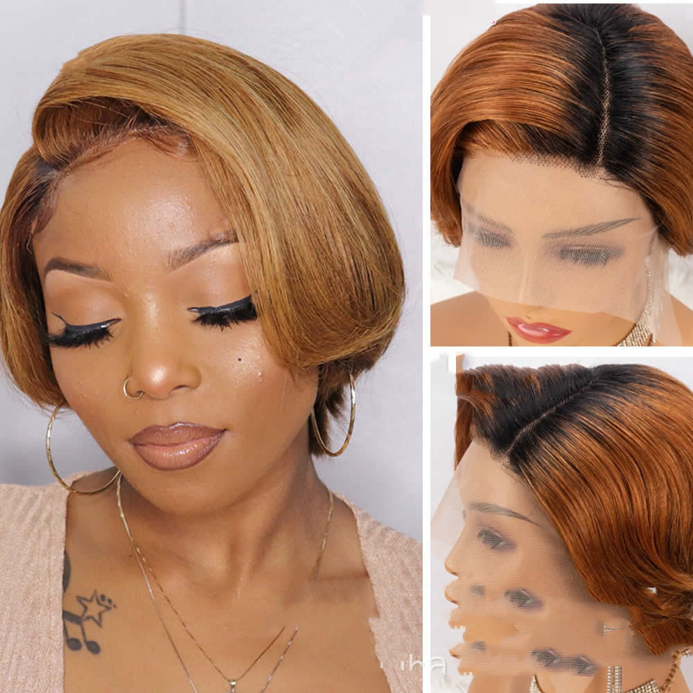 Pixie Cut Human Hair Front Lace Wig - Short Curly