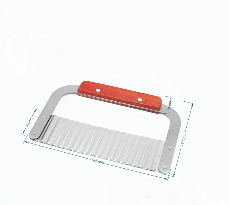 Stainless Steel French Fry Cutter with Wooden Handle Wavy Blade Kitchen Tool