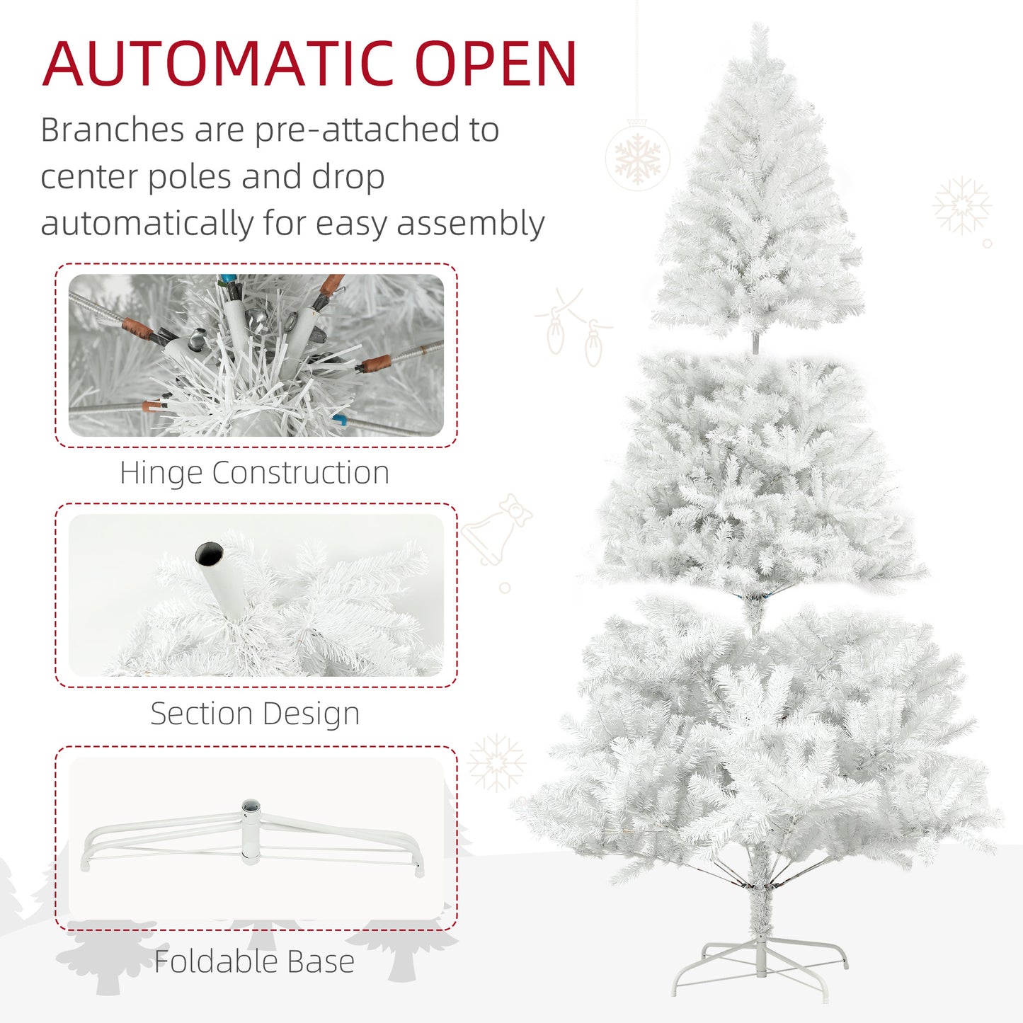 7.5ft White Artificial Christmas Tree with 1346 Branch Tips
