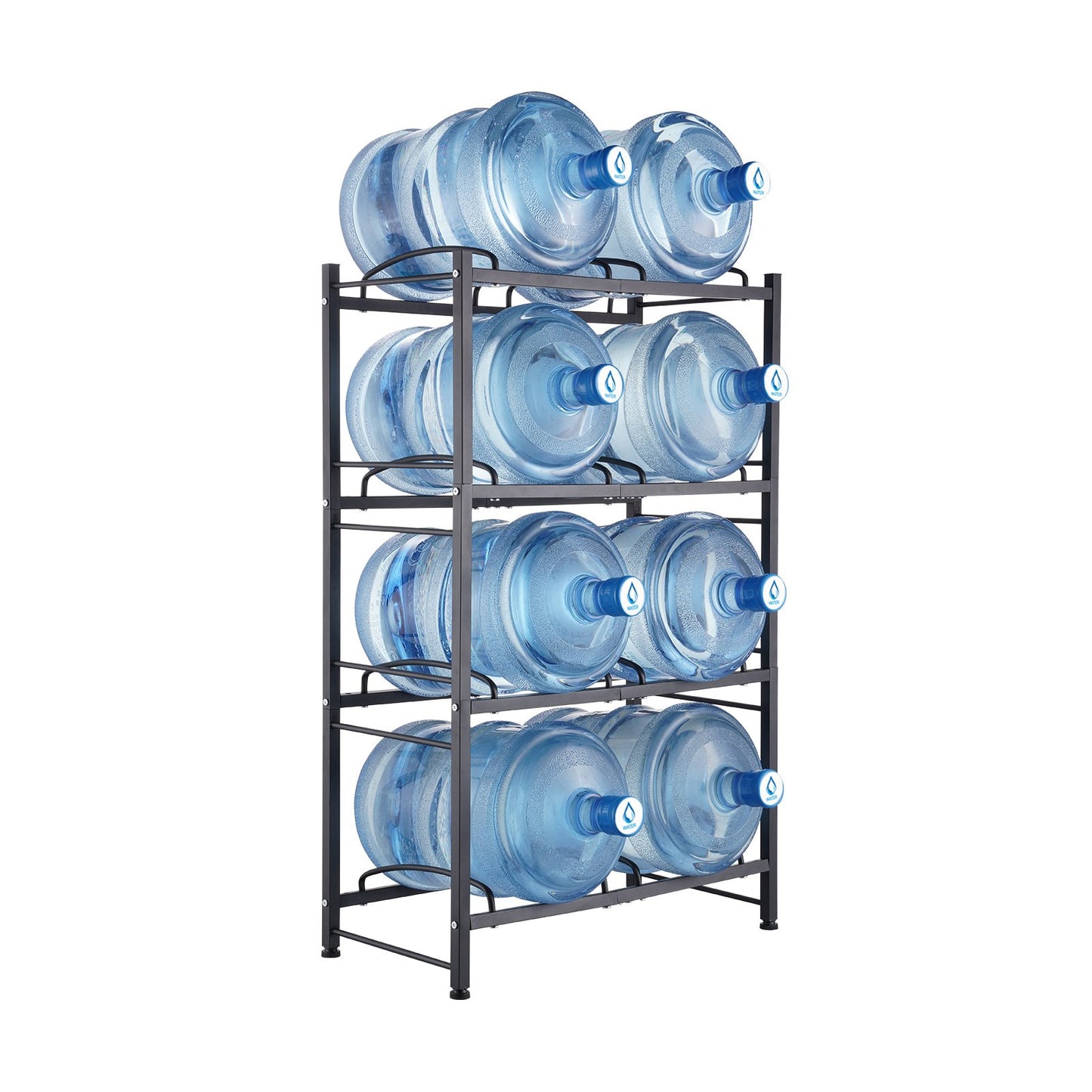 4-Tier Water Bottle Rack - Holds 8 Bottles, Black