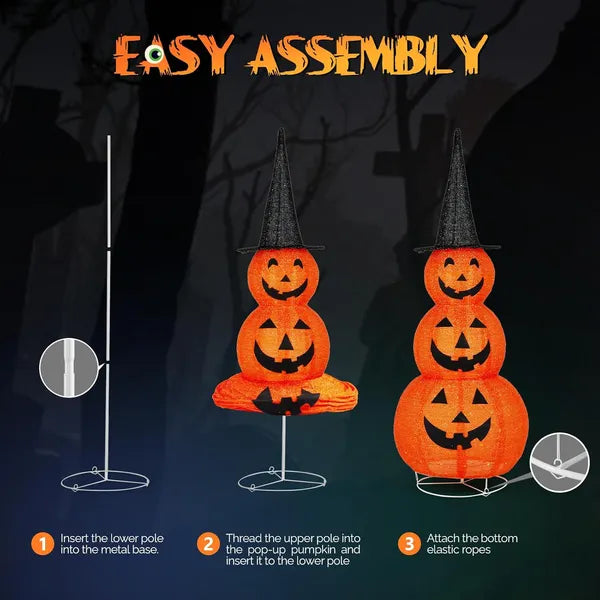 Lighted Halloween Pumpkin Decorations - 5FT Collapsible with 100 LEDs
