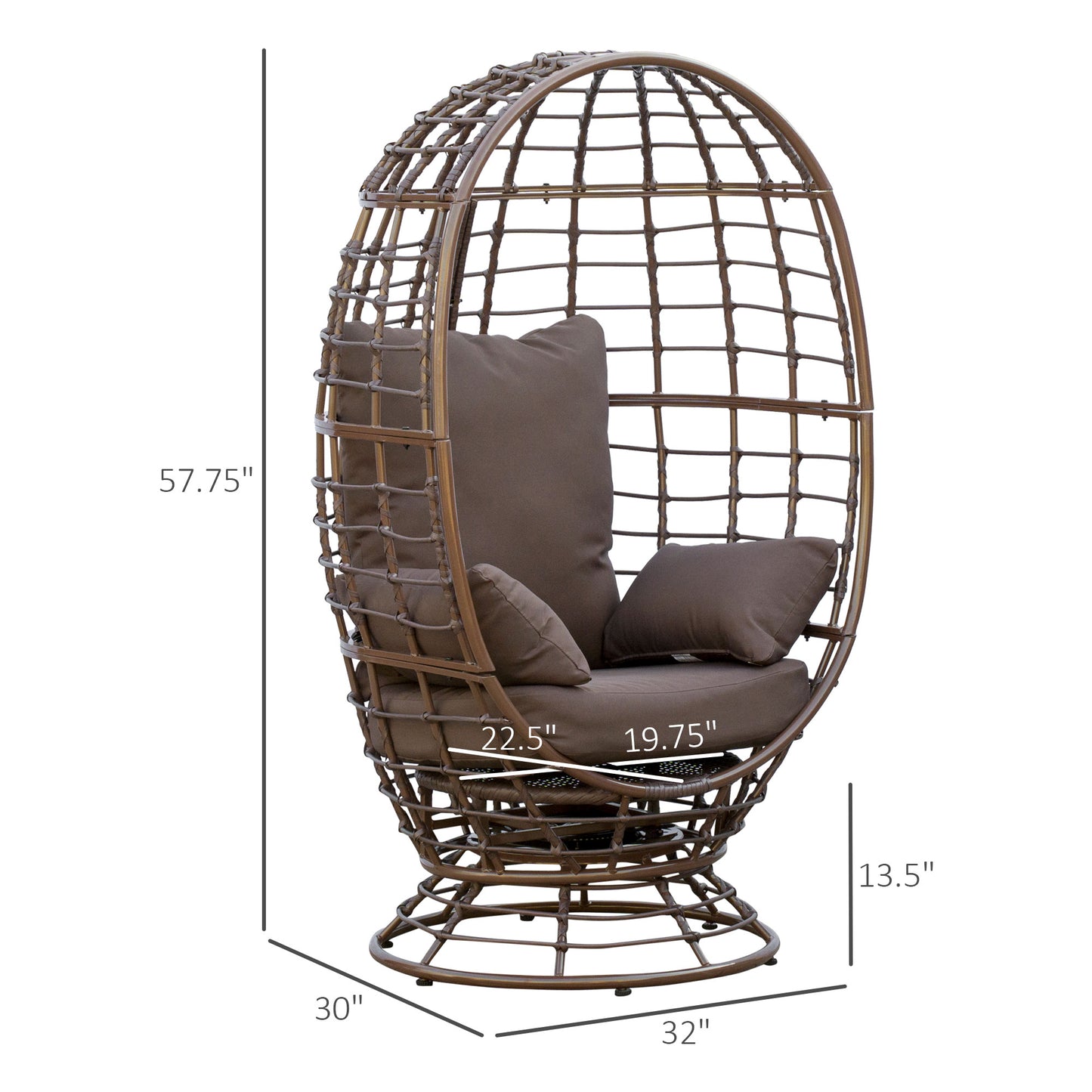 360° Rotating Wicker Egg Chair - All-Weather Brown Rattan Seat