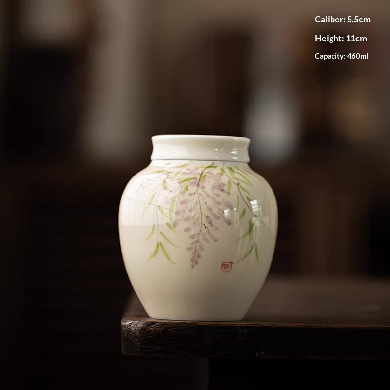 Hand-Painted Ceramic Tea Caddy with Airtight Seal - Chinese Style Household Storage