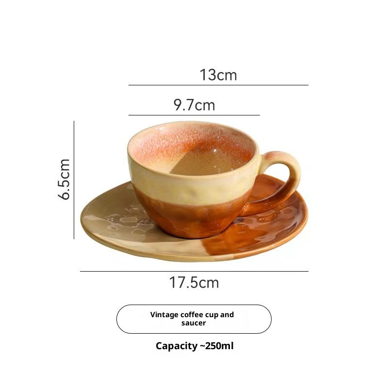 Kiln-Fired Retro-Style Ceramic Coffee Cup - Embossed Milk Mug with Optional Spoon