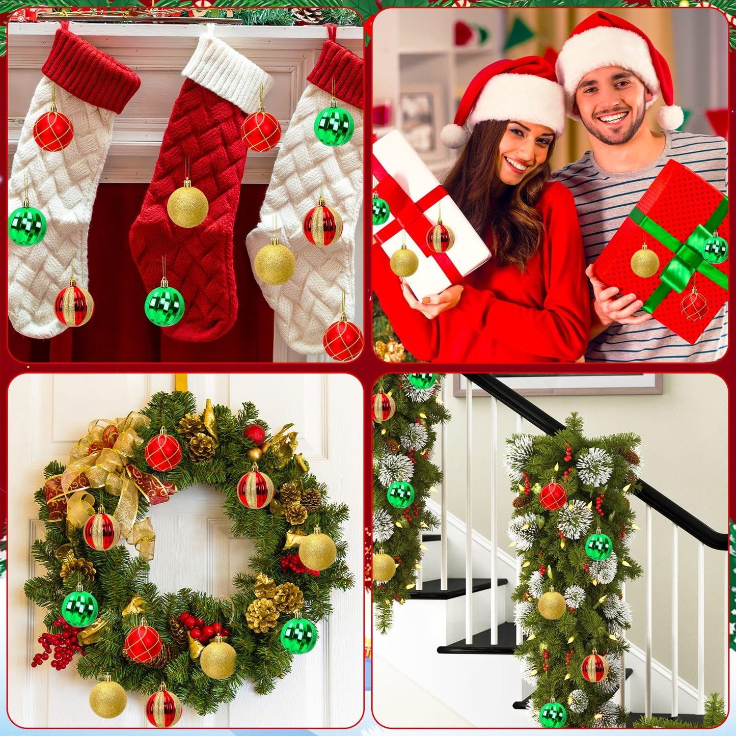 24PCS Shatterproof Christmas Ball Ornaments - Red, Green, Gold