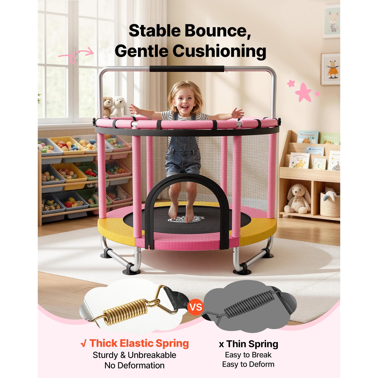 60-Inch Kids Mini Trampoline with Enclosure & Adjustable Bar - Indoor Outdoor Play Toy