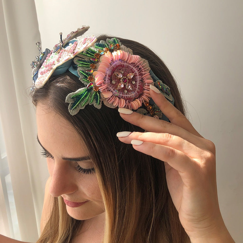 Butterfly Headband With Diamond & Sequin Beads
