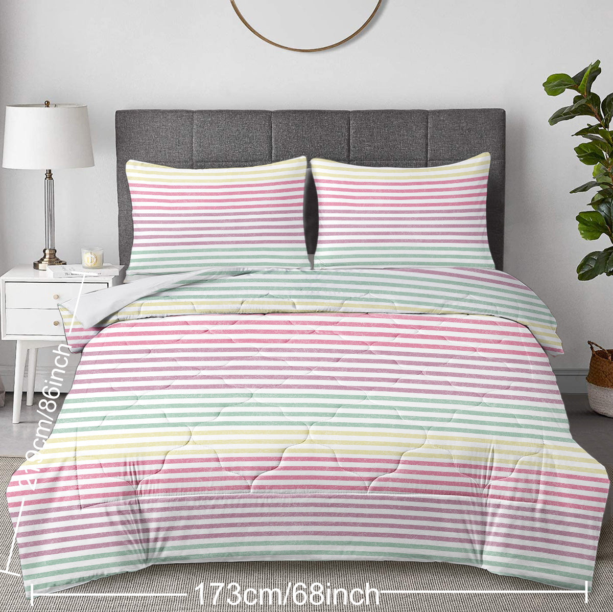 Rainbow Striped Comforter Set - Full Size Bedding 3 Piece