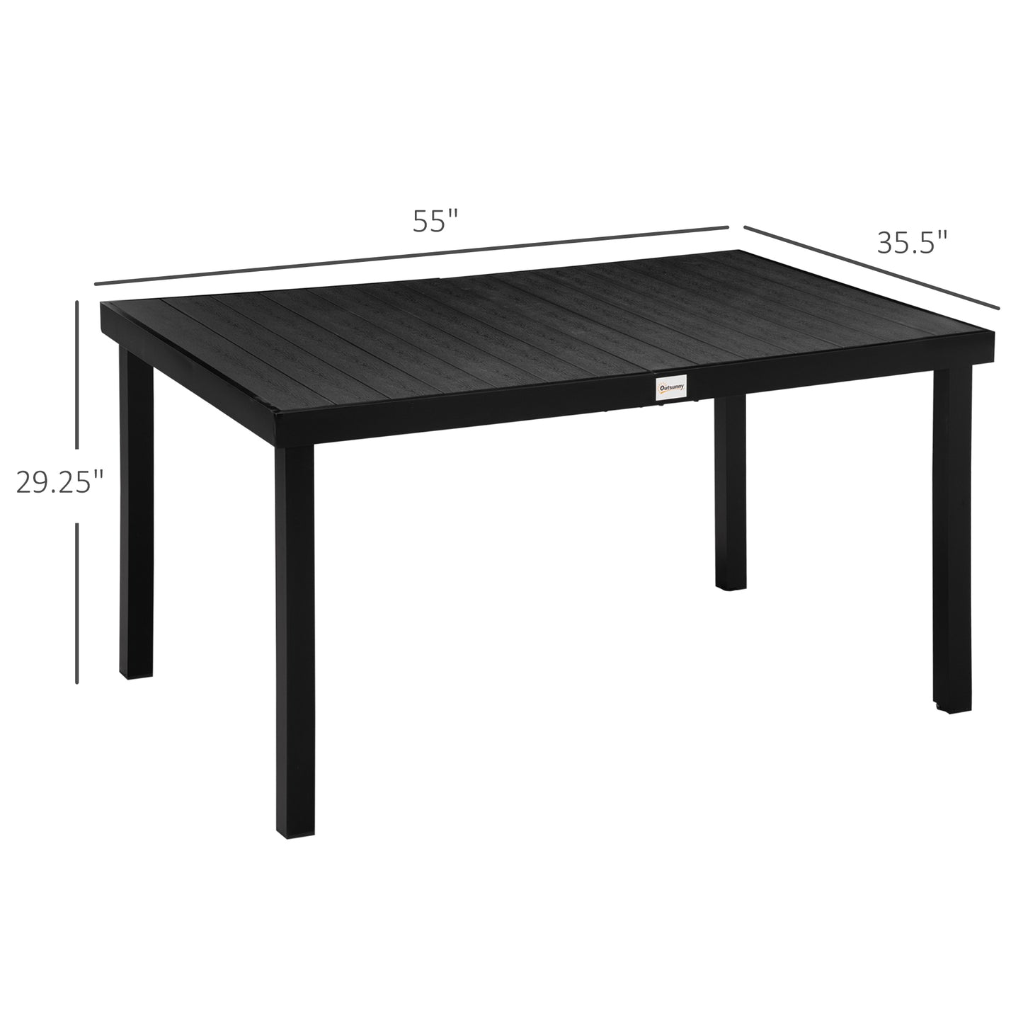 Outdoor Dining Table for 6 - Rectangular Patio Table with Aluminum Frame - Black