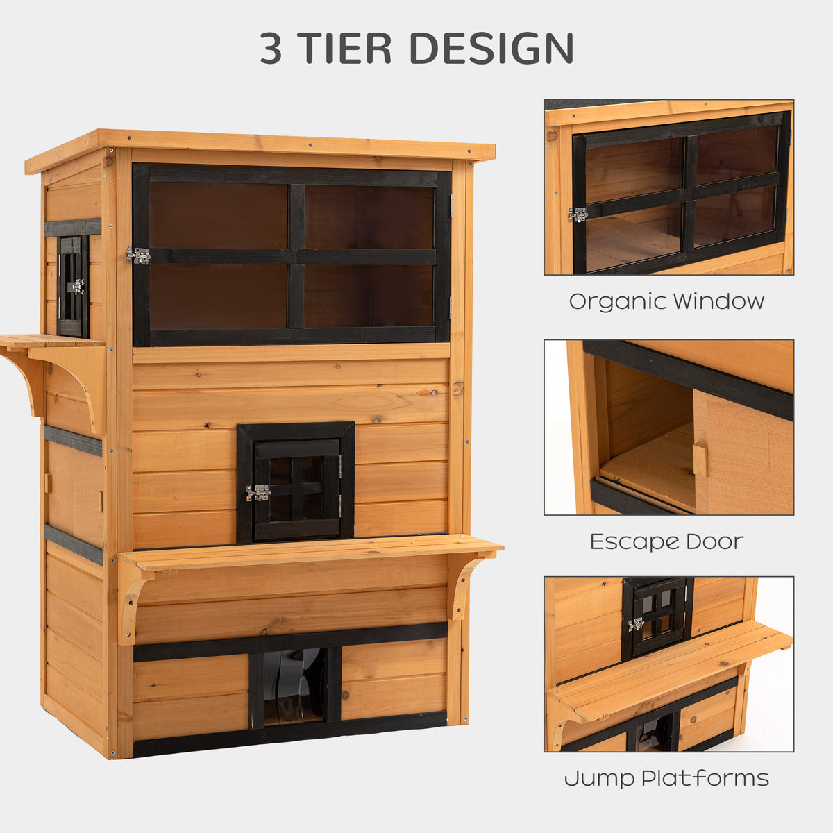 Outdoor Cat House 3-Tier Shelter with 5 Escape Doors Weatherproof Yellow Black