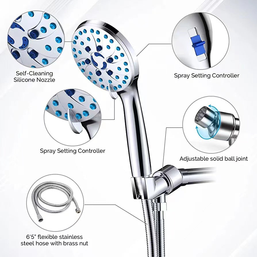 Multifunctional Shower Head with Pressurized Nozzle and Hose - Adjustable Spray Massage Rain