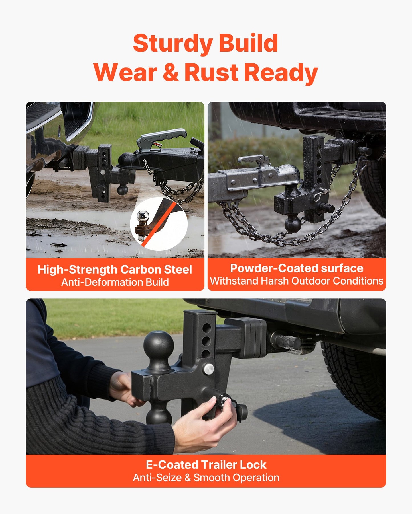 Adjustable Trailer Hitch Ball Mount for 2-Inch Receiver 15000 lbs Capacity - Black