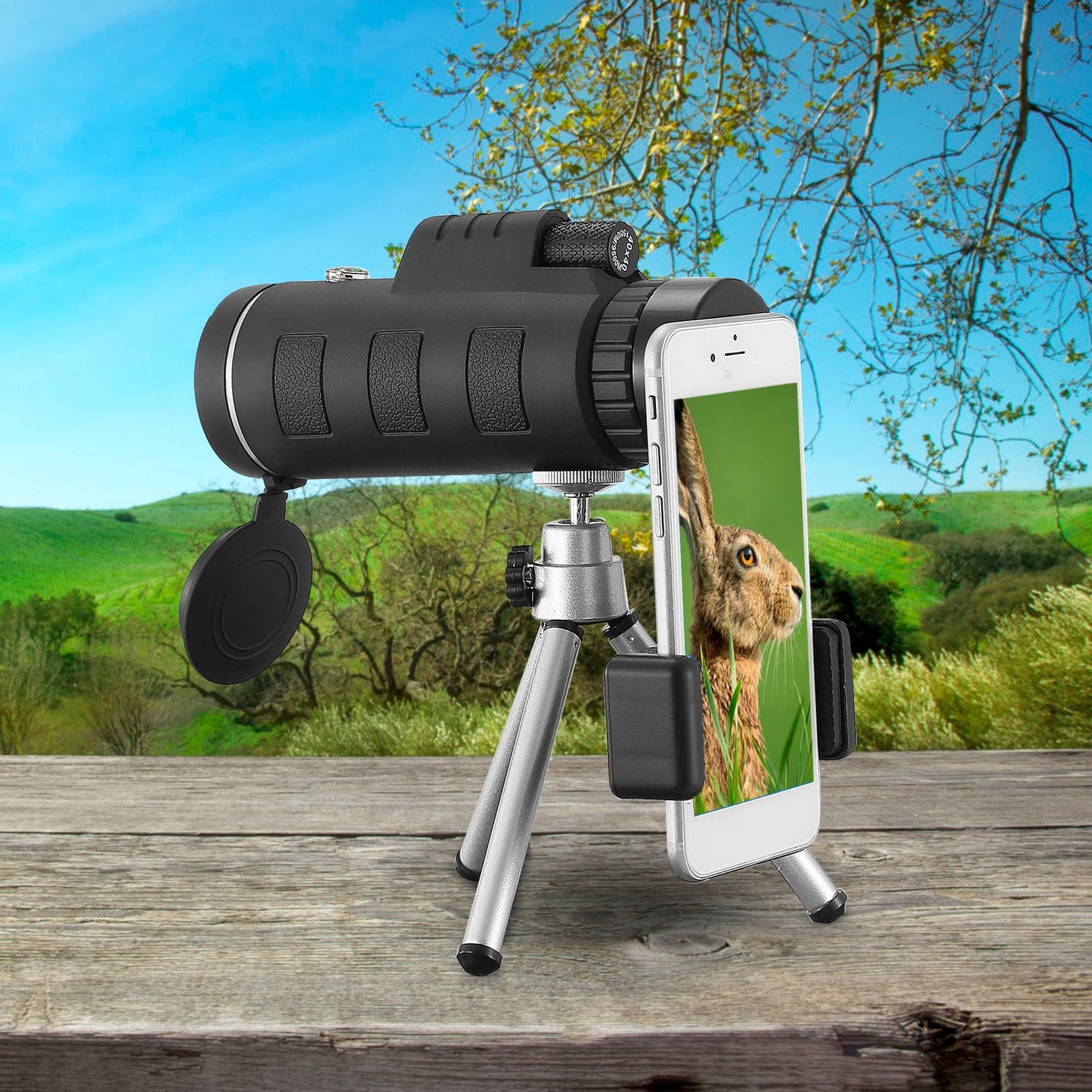 40x40 HD Monocular Telescope with Tripod & Phone Holder - Black