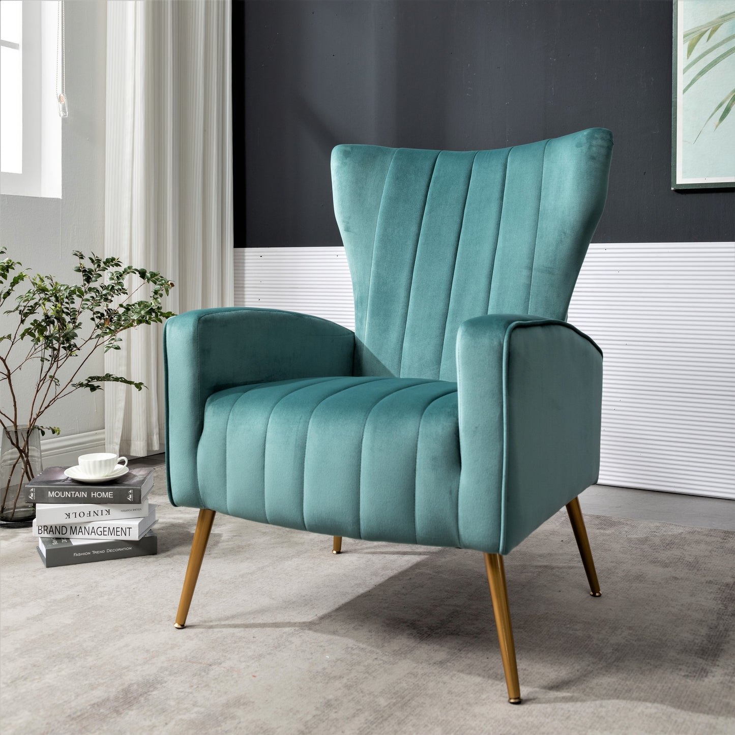 Velvet Accent Chair With Metal Legs, Modern Upholstered Armchair,