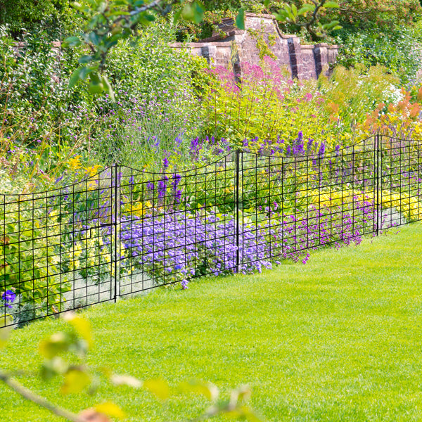 Black Metal Garden Fence Panel with Gate - 36x39 Inches, Rounded Top, Easy Assembly