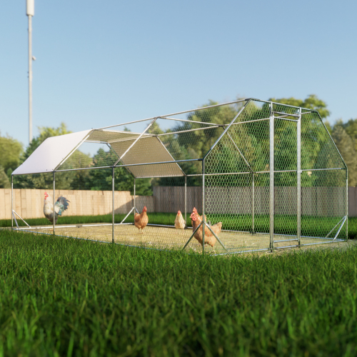 10 Ft x 20 Ft Galvanized Metal Walk-In Chicken Coop Cage Farm Poultry Run Hutch