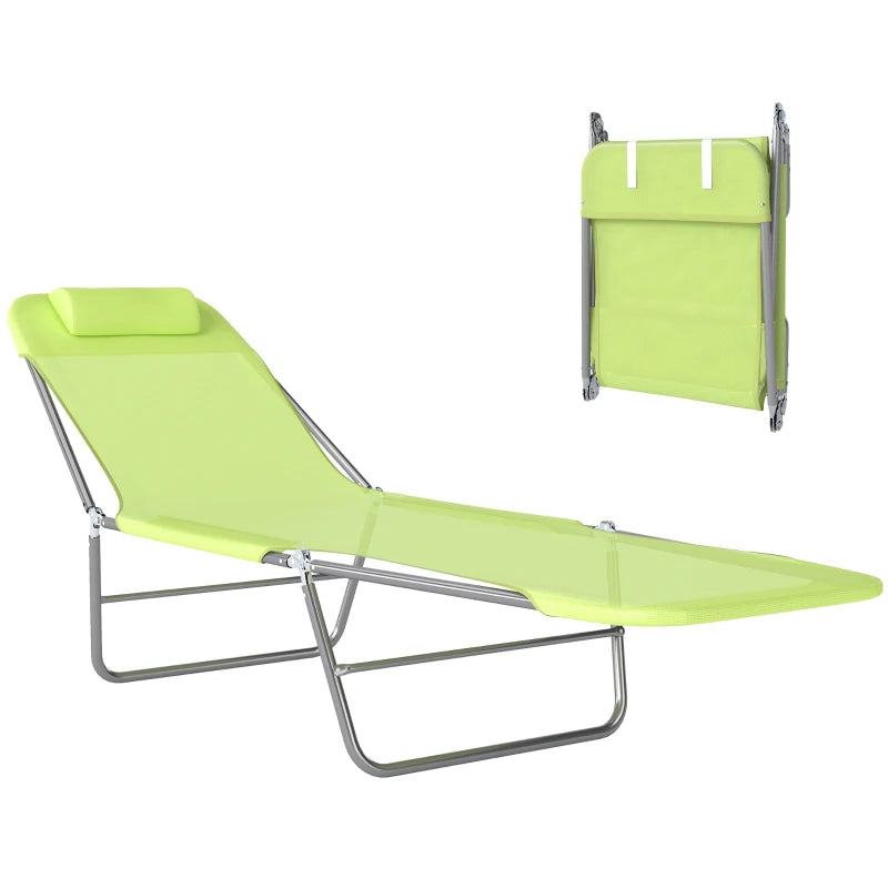 Folding Chaise Lounge Chair - Outdoor Tanning with Pillow, Green