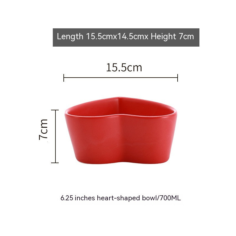 Heart-Shaped Porcelain Salad Bowl - Irregular Design, 6 Inches, Multiple Colors