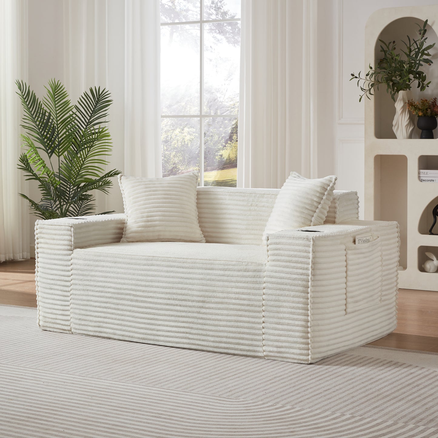 Modern White 2-Seater Sofa - No Assembly Needed, Compact Design