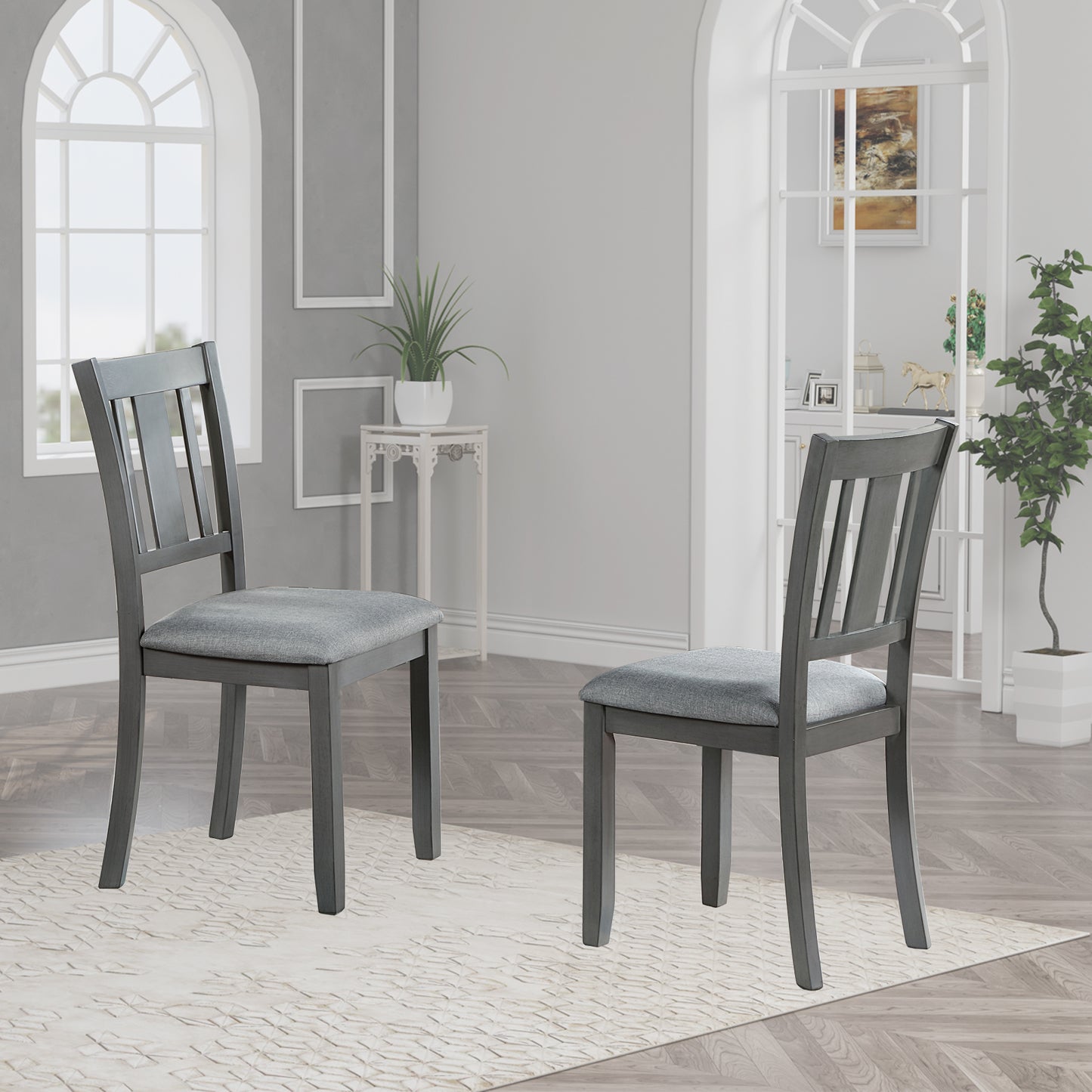 Upholstered Dining Chairs Set of 4 - Gray Wooden Kitchen Chairs