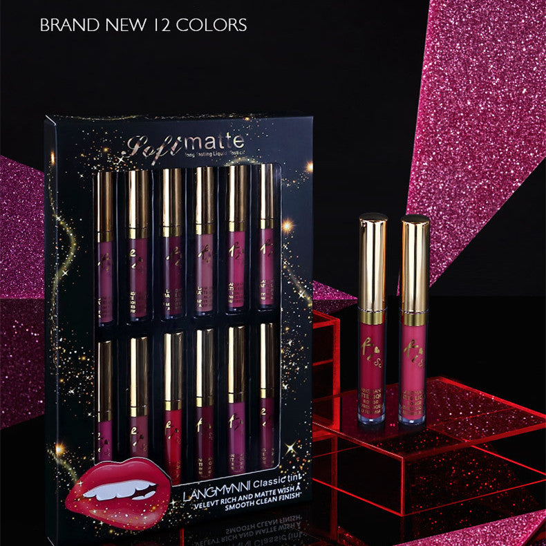 12 Colors Matte Lip Gloss Set - Long Lasting Lipstick Gift Box