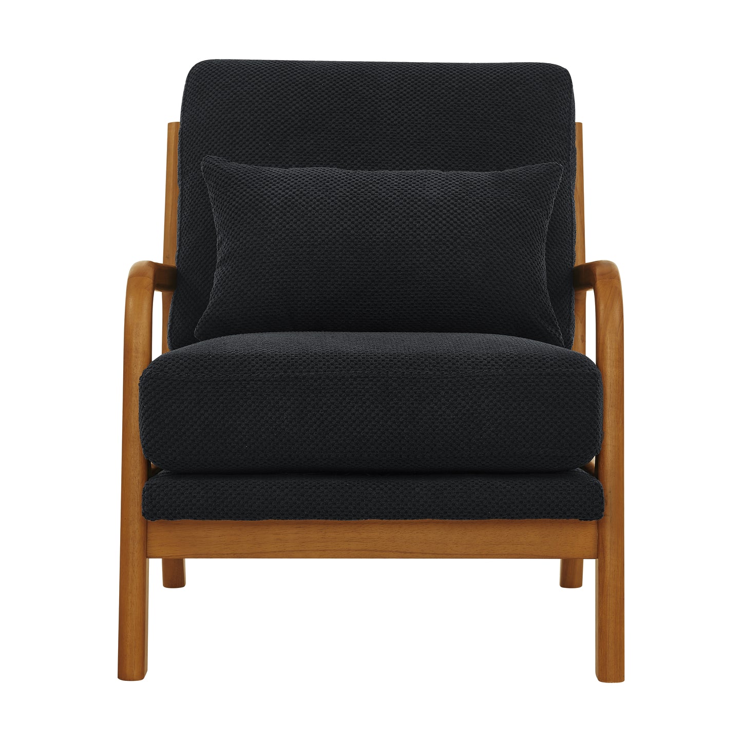 Mid-Century Modern Wooden Lounge Chair - Black Fabric