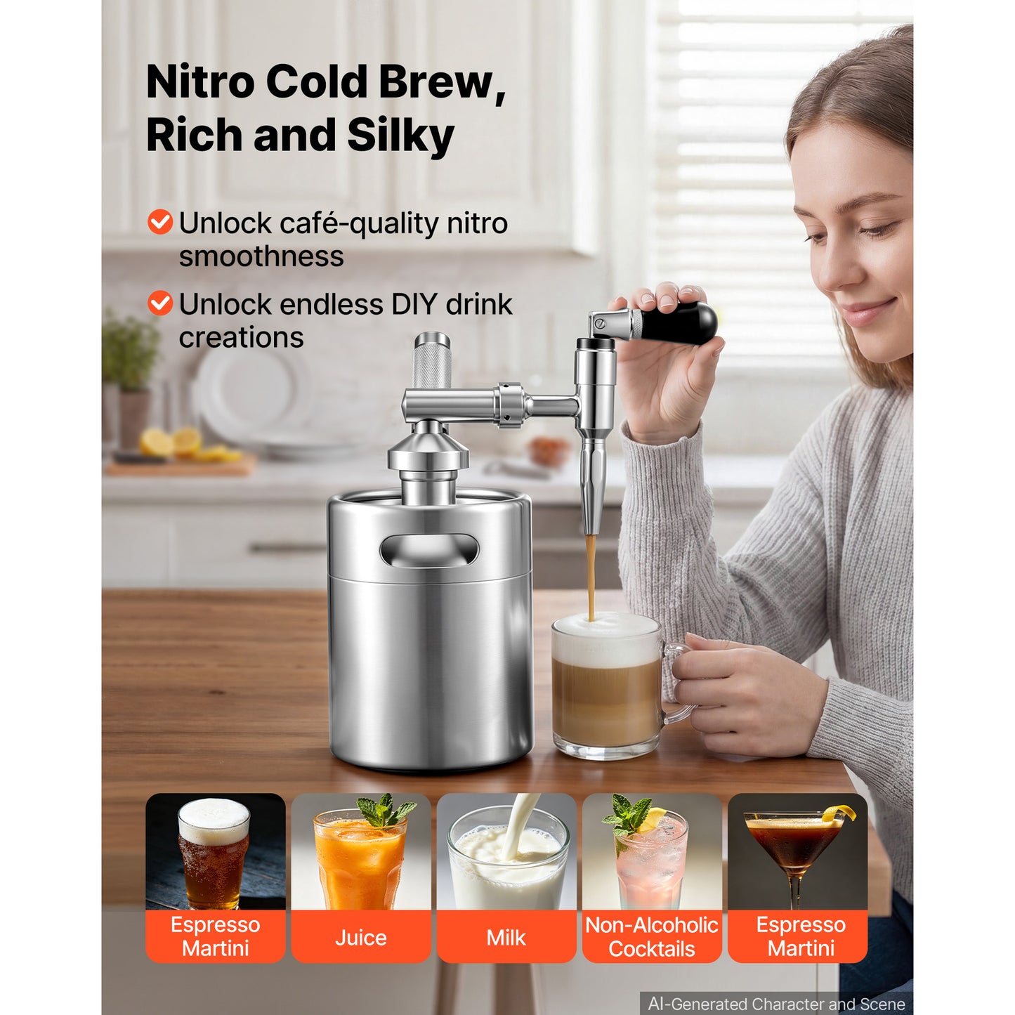 Nitro Cold Brew Coffee Maker 68 Oz Nitrogen Dispenser System for Home Use