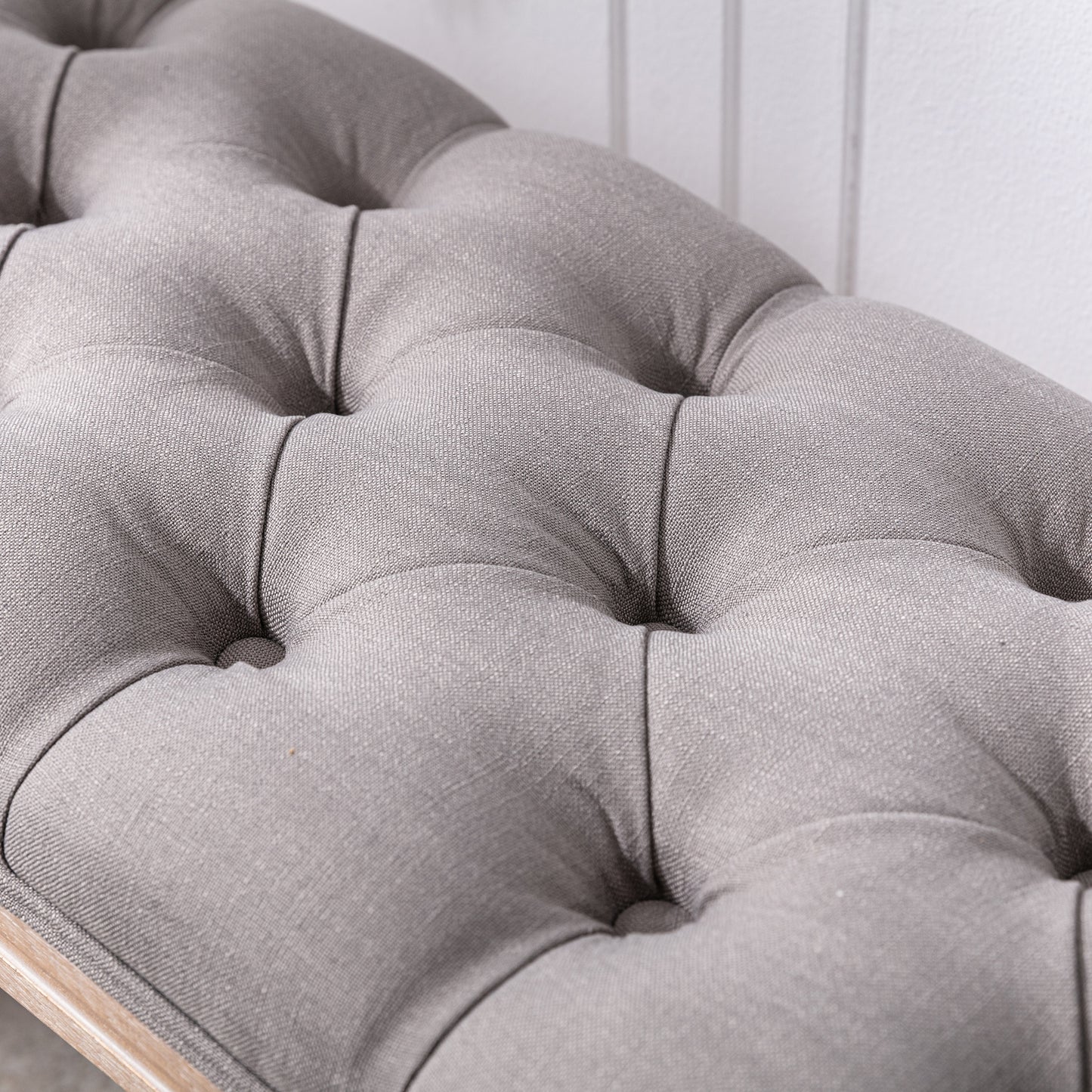 French Vintage Upholstered Bench - Grey Linen, 43.3"