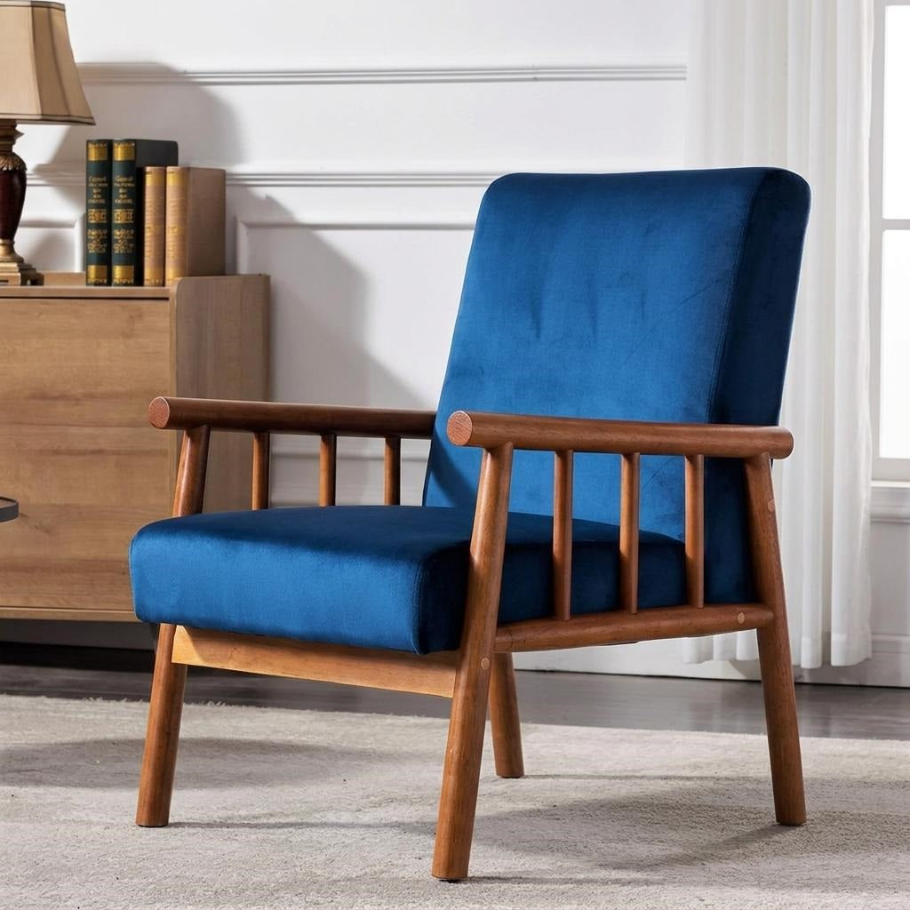 25 Wide Classic Mid-Century Modern Arm Chair, Dark Blue