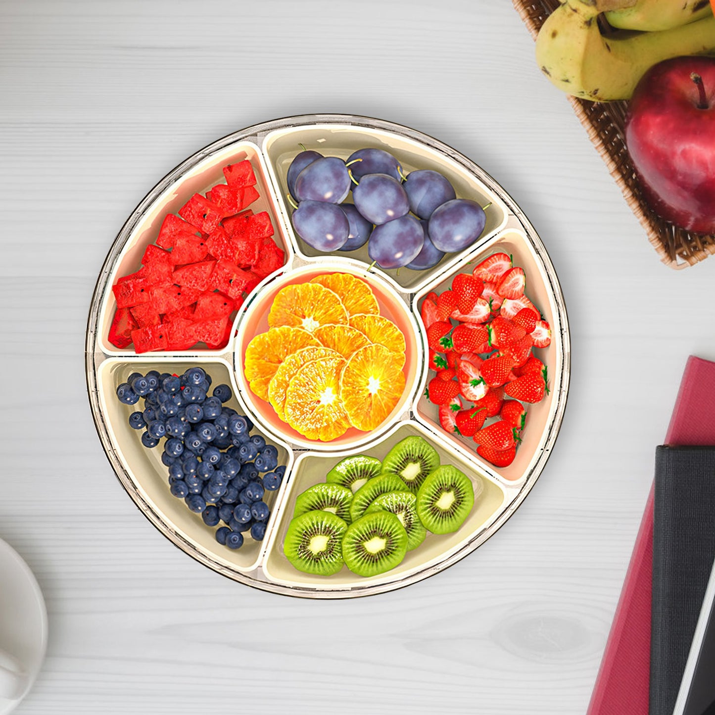 Divided Serving Tray with Lid & Handle - 360° Rotatable Snack Box