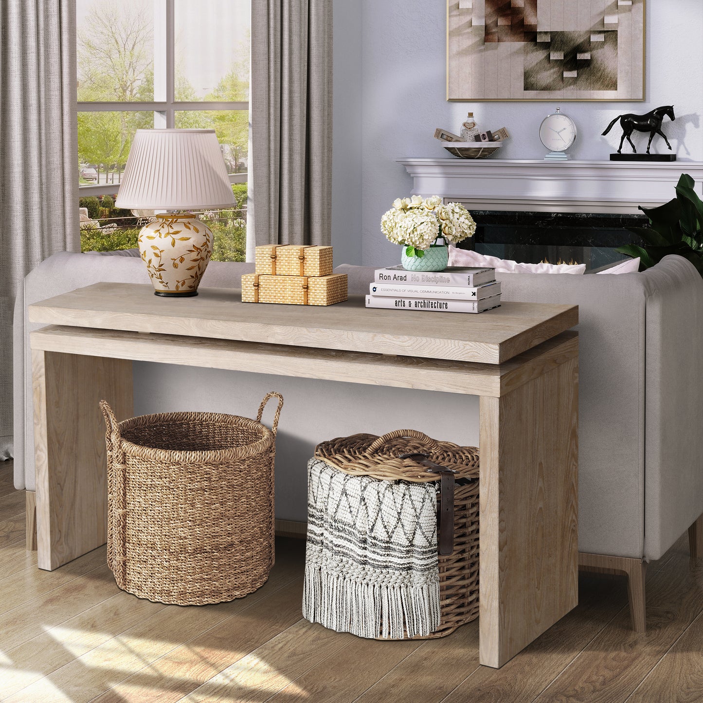 Antique Natural Farmhouse Console Table - Wooden Entryway Table