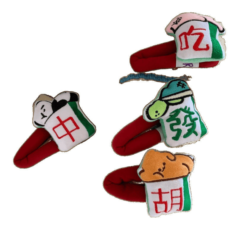 Cartoon Doll Hair Clip - Colorful Mahjong & Chinese Character Design, Hairpin Accessory