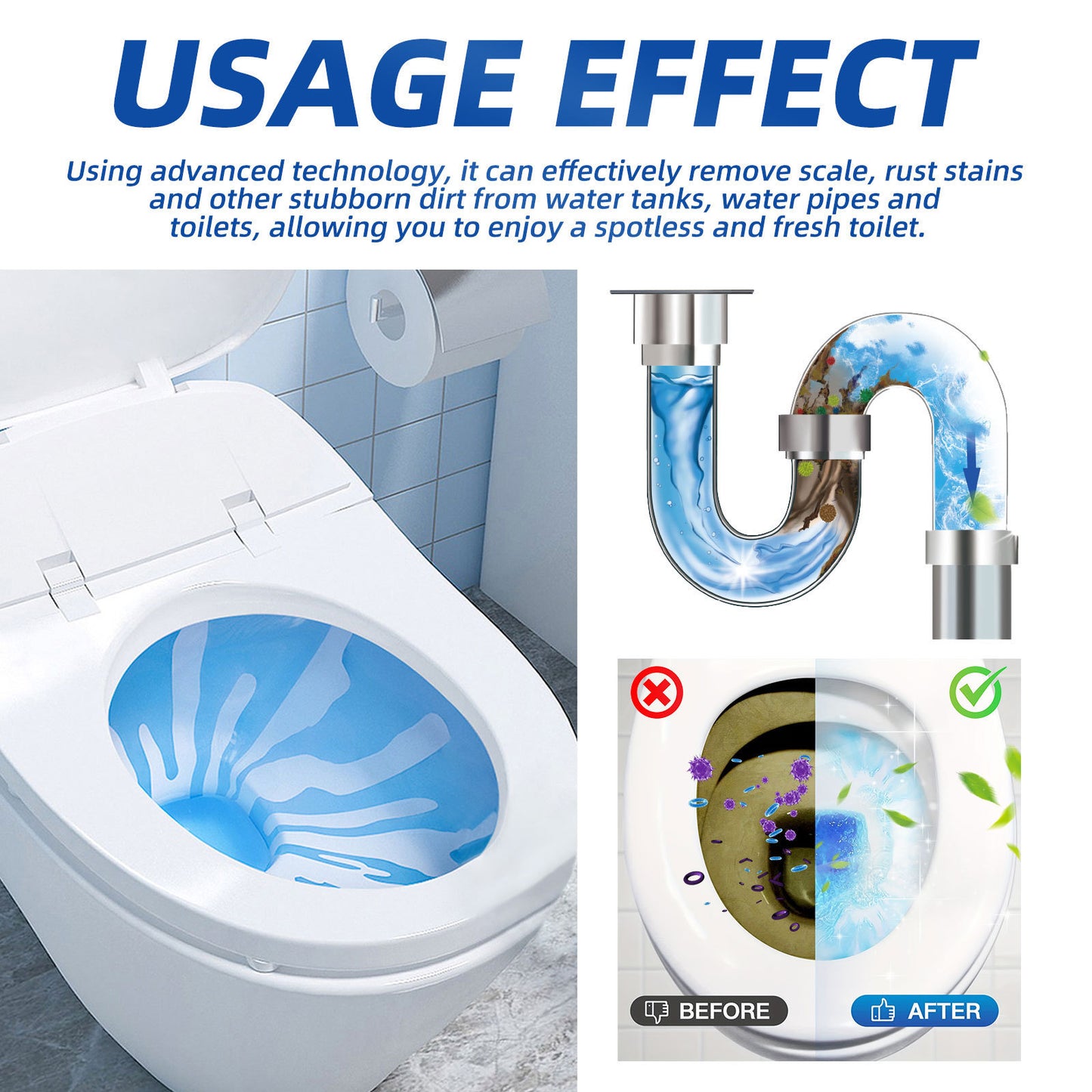 Toilet Bubble Cleaning Tablets 10 Pack - Removes Limescale & Odors