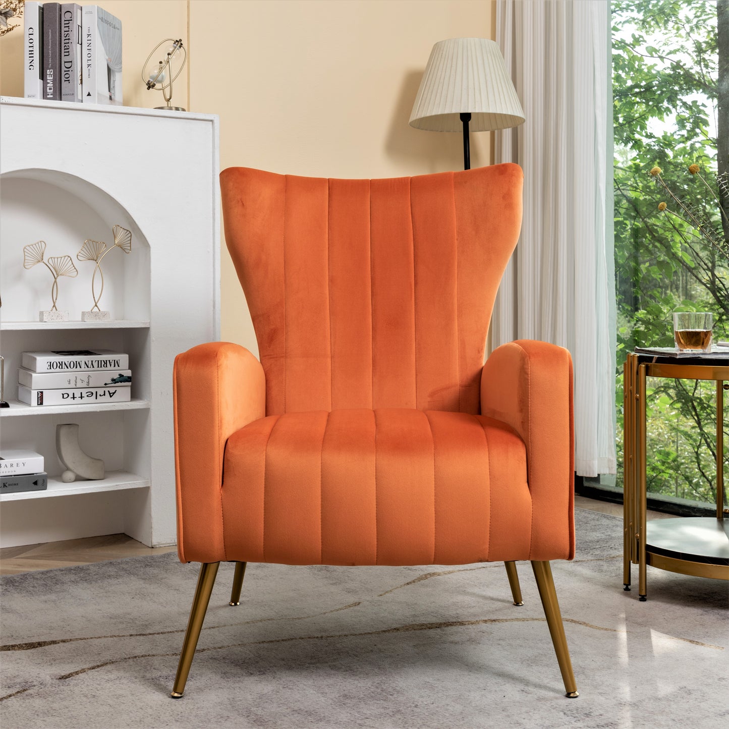 Velvet Accent Chair With Metal Legs, Modern Upholstered Armchair,
