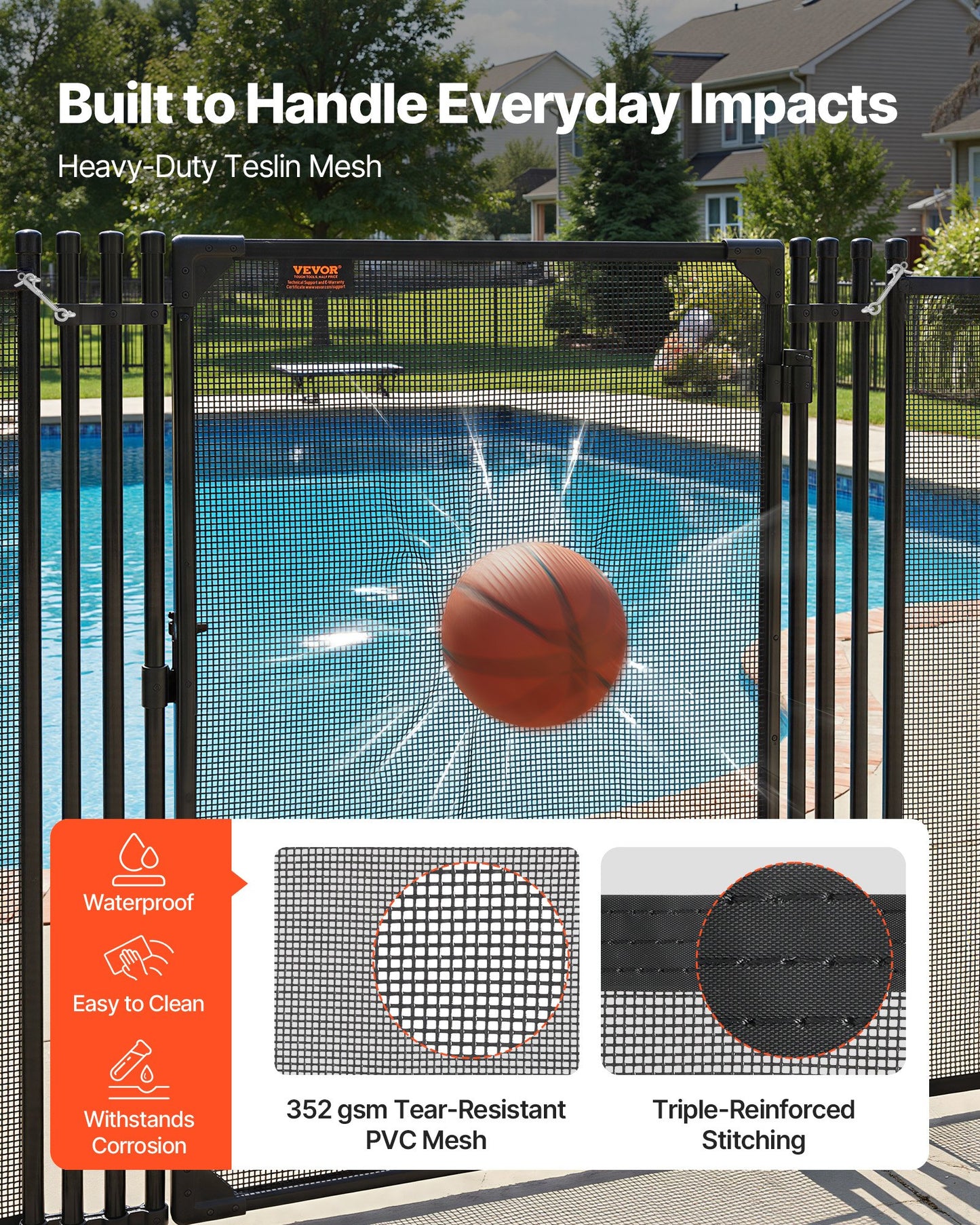 Black Pool Fence Gate 4x2.5 Ft Security Mesh Outdoor Barrier with Lockable Latch