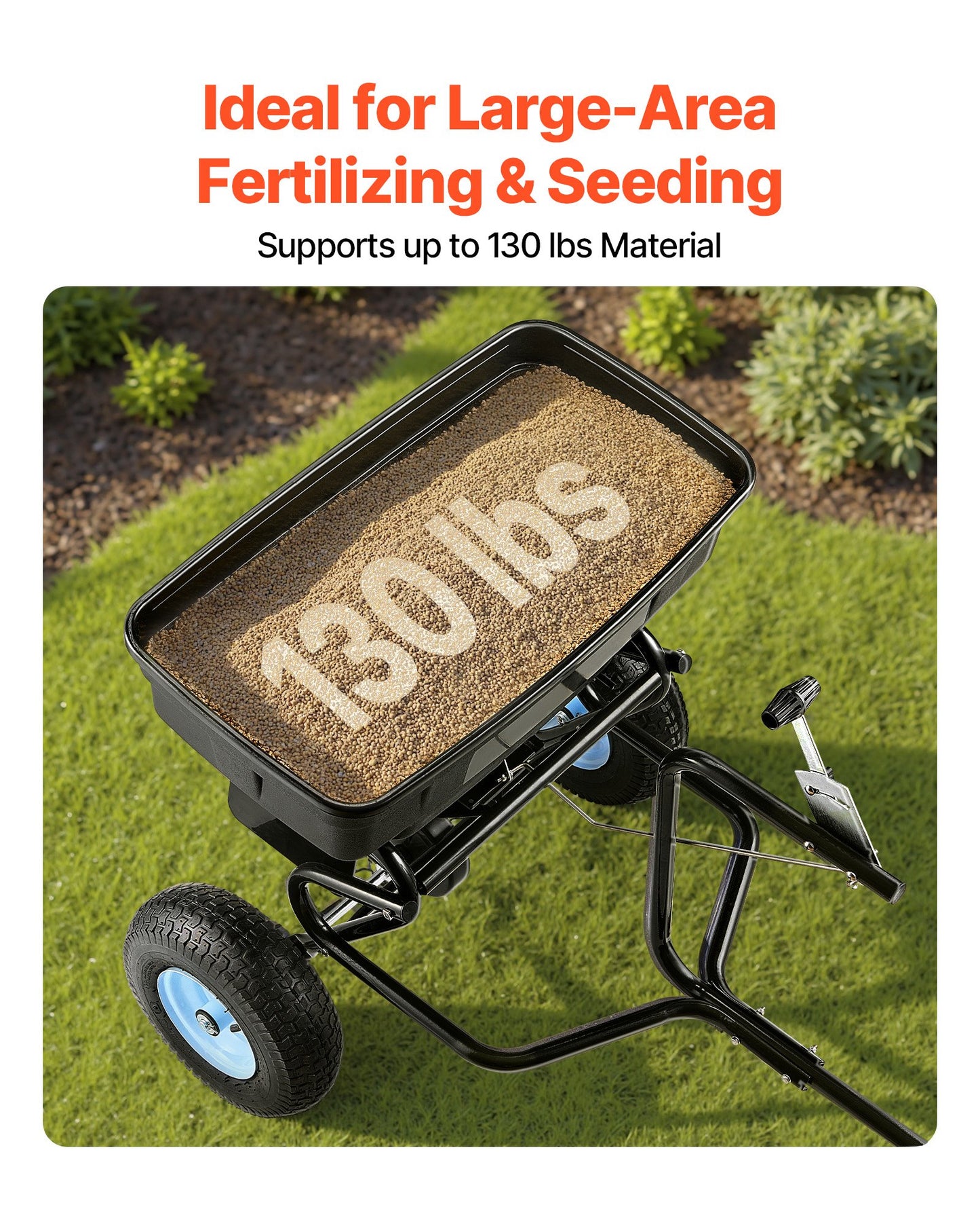 Tow Behind Broadcast Spreader 130LBS Capacity Garden Fertilizer & Seed Spreader