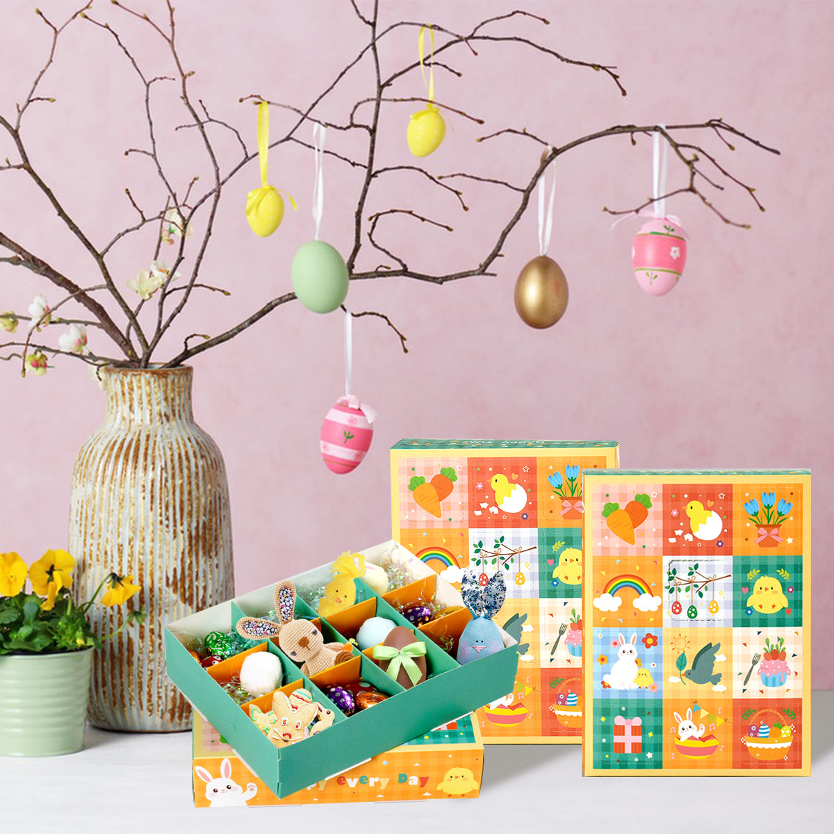 15-Piece Spring Theme Party Favor Boxes - Bunny & Carrot Design