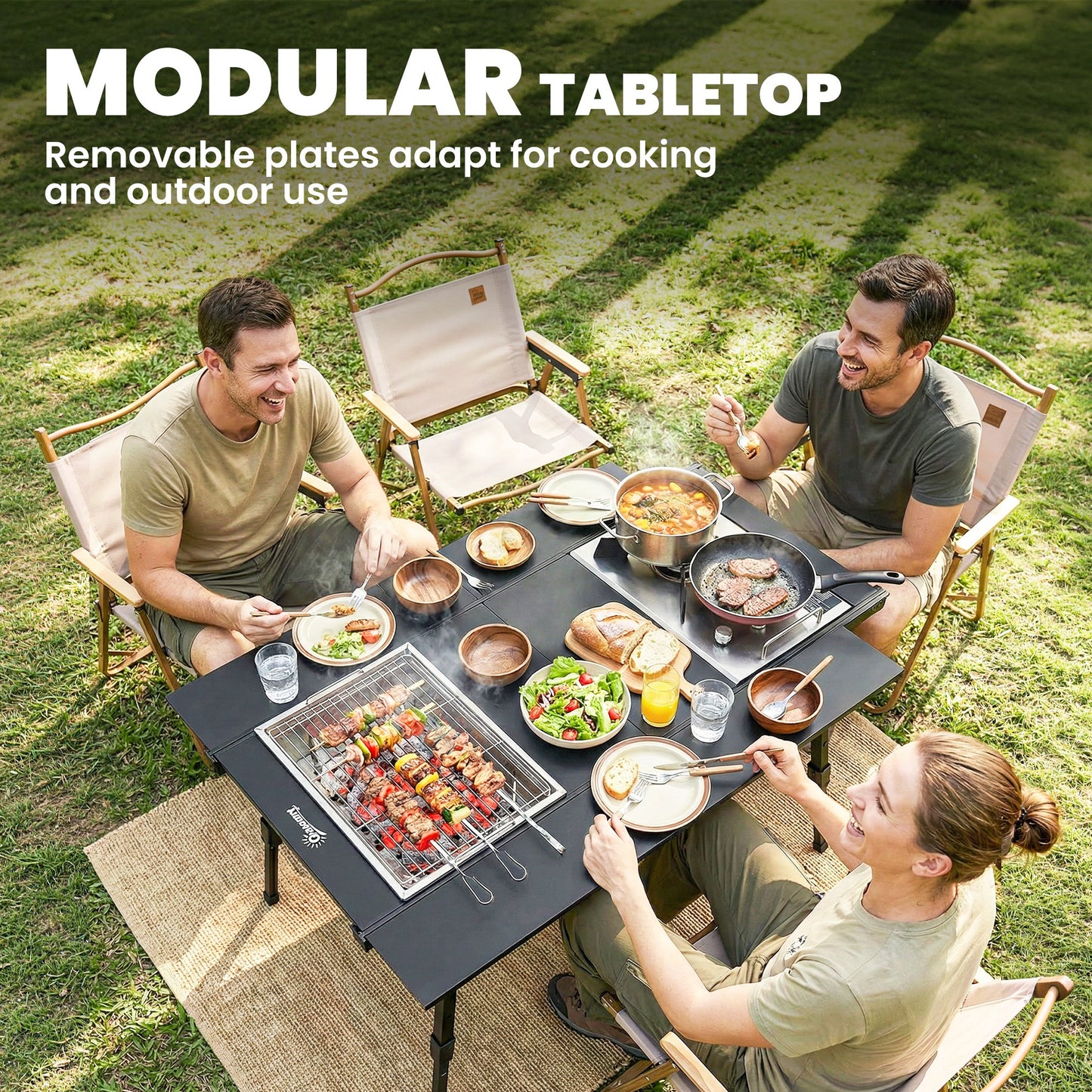 Adjustable Height Folding Picnic Table - Black Aluminum Camping Table