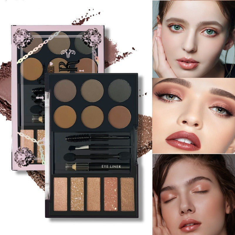 Eyebrow Makeup Palette Kit with Brow Powder and Stencils - Pink